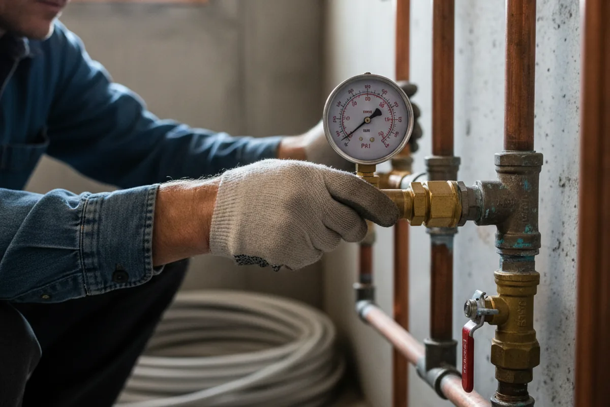 Pressure testing a repaired line during Water Line Repair in Desert Center